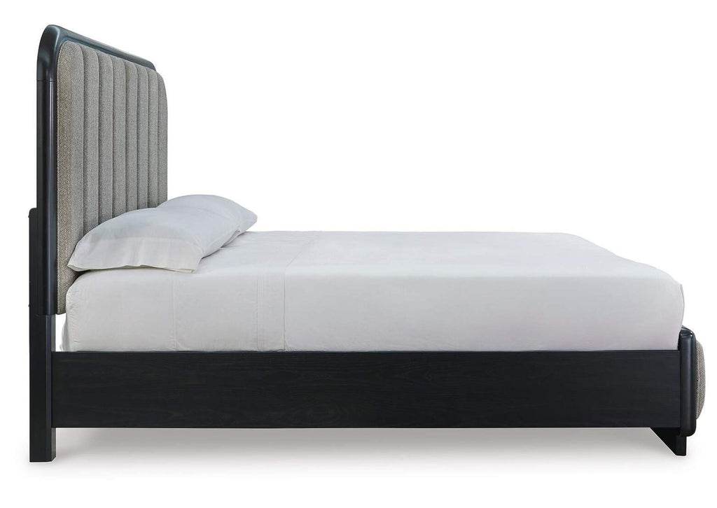 Rowanbeck California King Upholstered Panel Bed side view