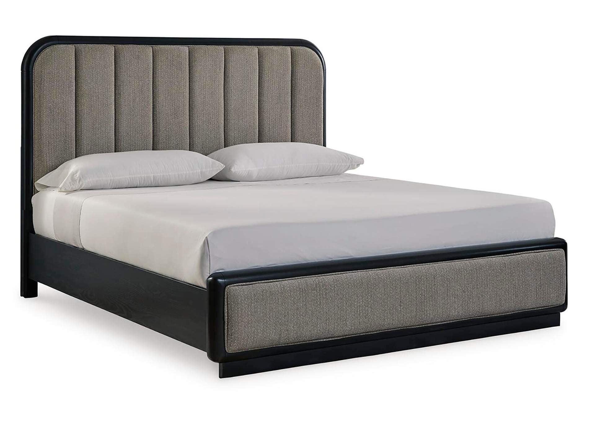 Rowanbeck California King Upholstered Panel Bed and 2 Nightstands