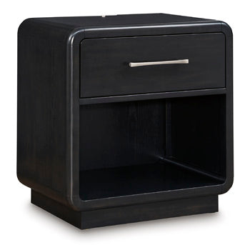 Rowanbeck Nightstand in Black, closed view