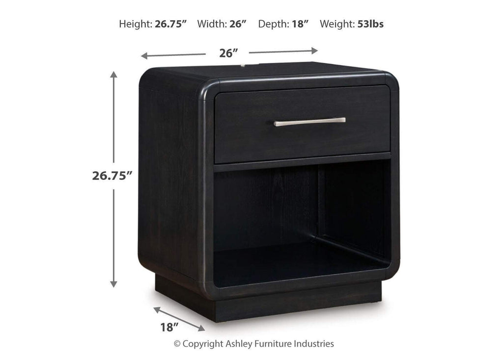 Rowanbeck King Panel Bed, Dresser, Mirror, Chest and Nightstand dimensions