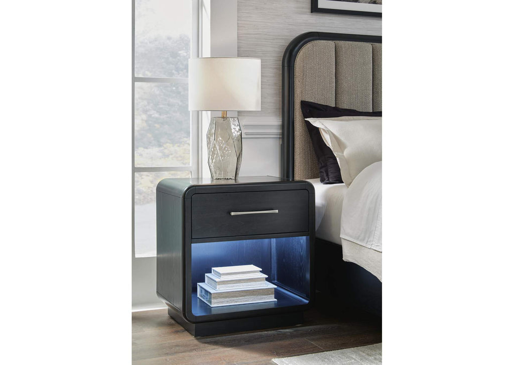 Rowanbeck King Upholstered Panel Bed and 2 Nightstands