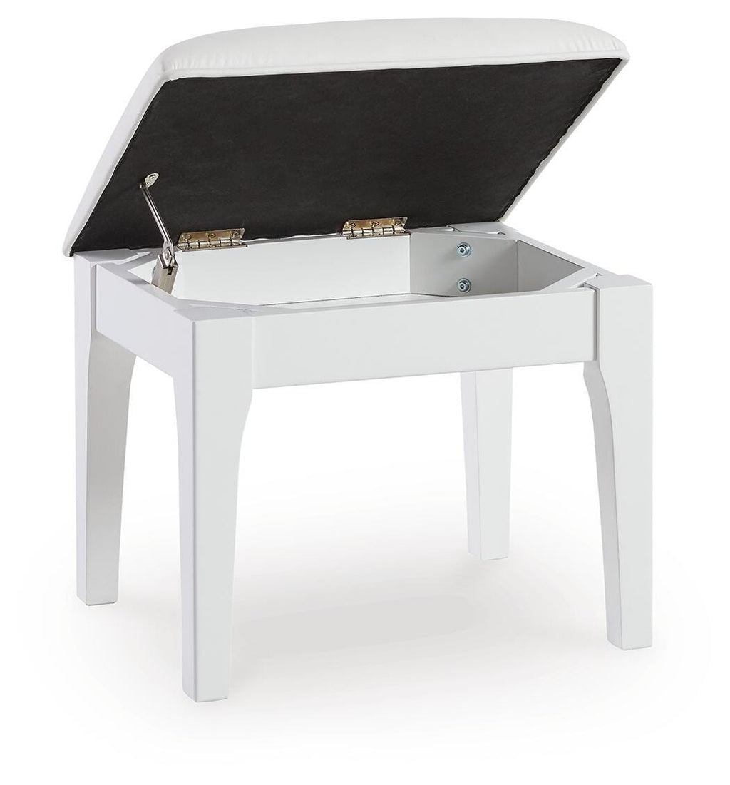 Chalanna Vanity Stool in White, open view