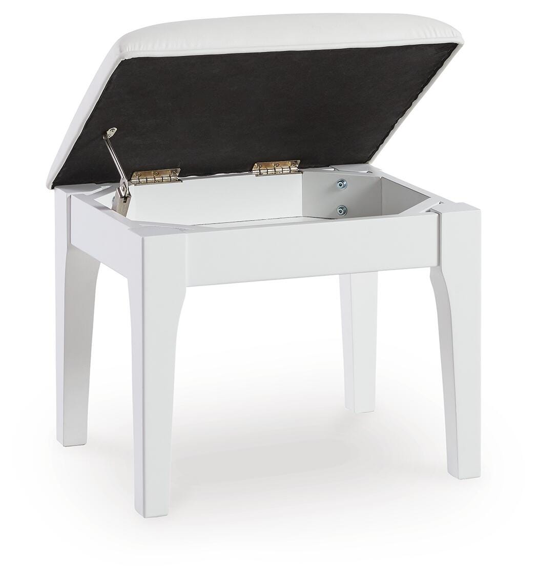 Chalanna Vanity Stool in White, open view