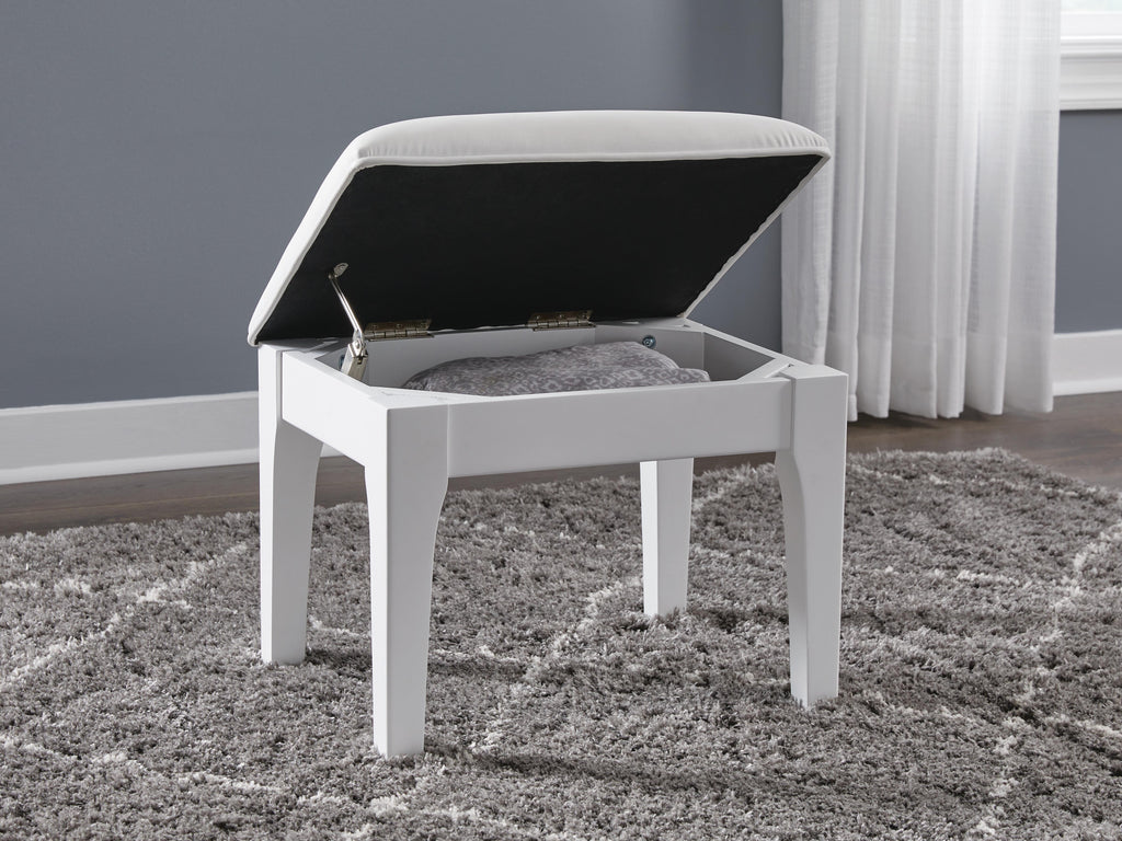 Chalanna Vanity Stool in White, open view