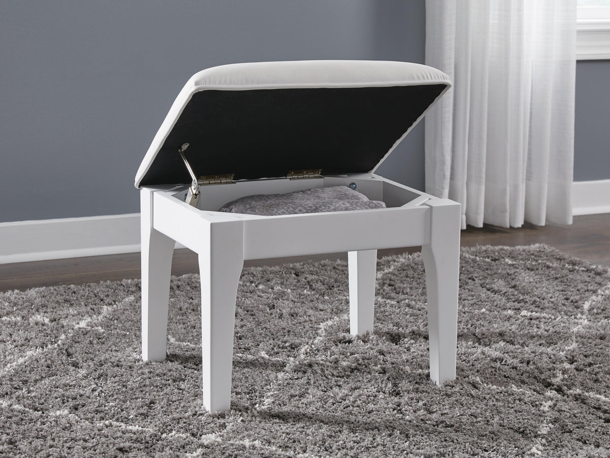 Chalanna Vanity Stool in White, open view