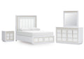 Chalanna Queen Upholstered Storage Bed, Dresser, Mirror and Nightstand