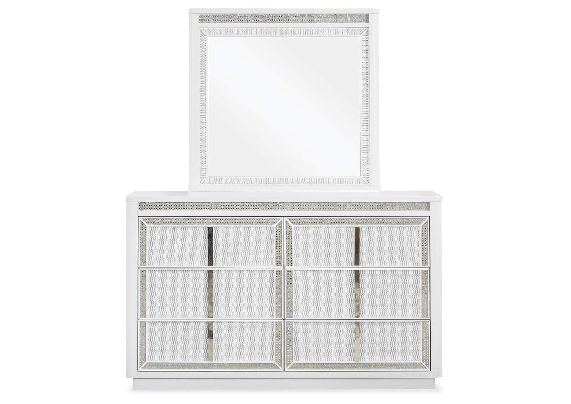 Chalanna California King Upholstered Storage Bed, Dresser, Mirror, Chest and Nightstand front view