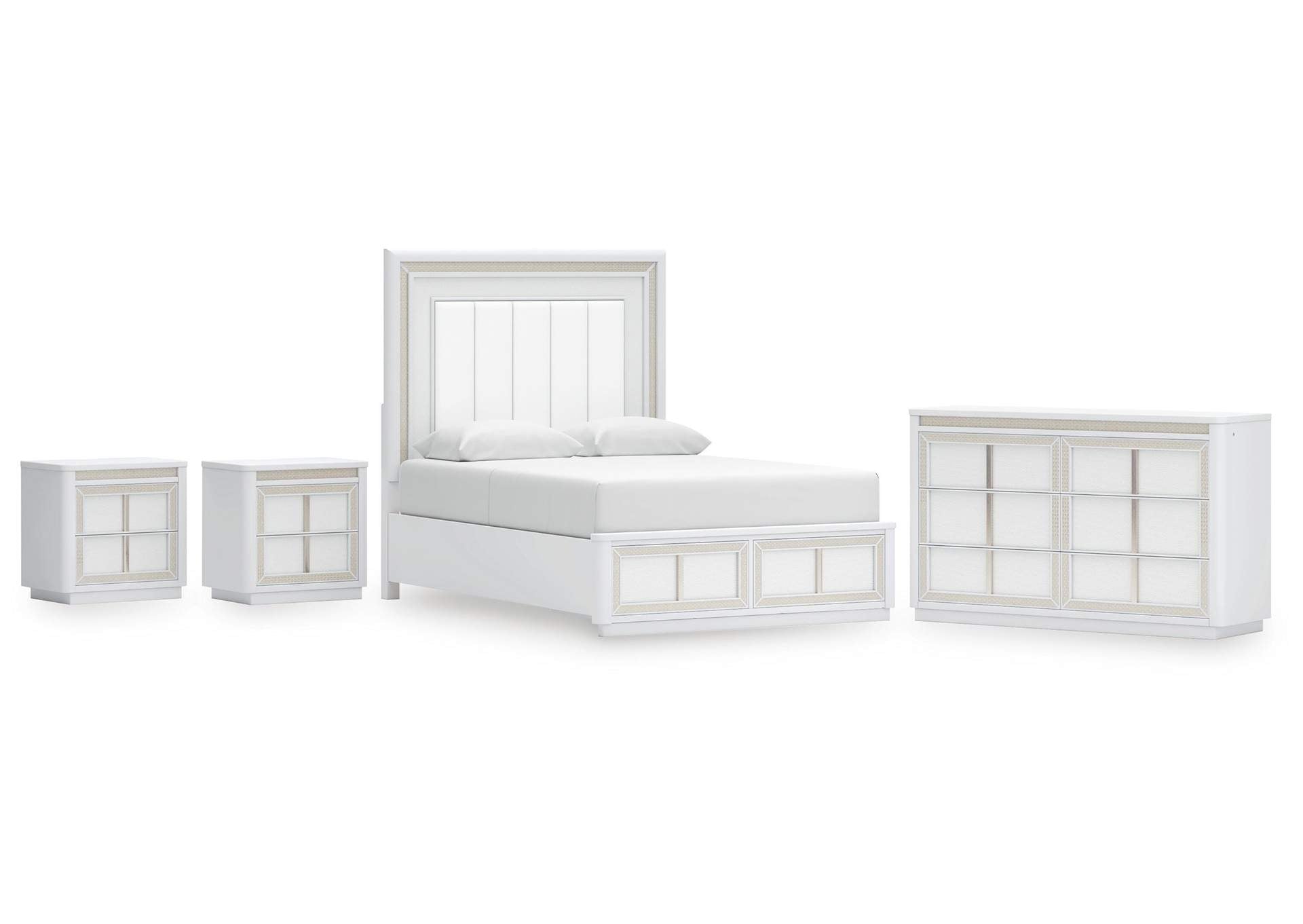 Chalanna Queen Upholstered Storage Bed, Dresser and 2 Nightstands