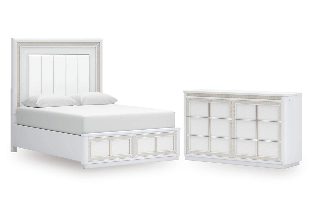 Chalanna Queen Upholstered Storage Bed and Dresser
