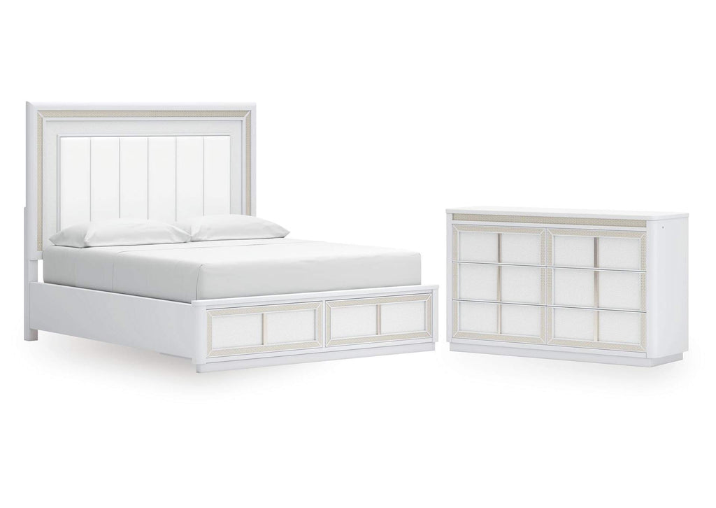 Chalanna California King Upholstered Storage Bed and Dresser