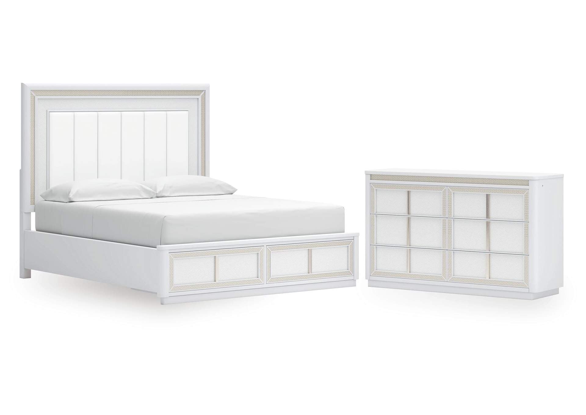 Chalanna California King Upholstered Storage Bed and Dresser