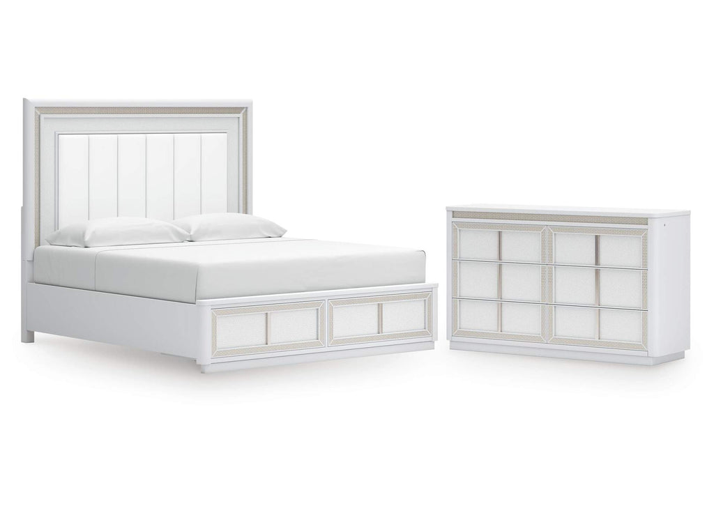 Chalanna King Upholstered Storage Bed and Dresser
