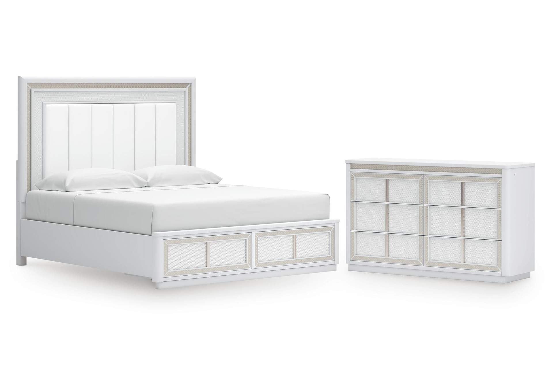 Chalanna King Upholstered Storage Bed and Dresser