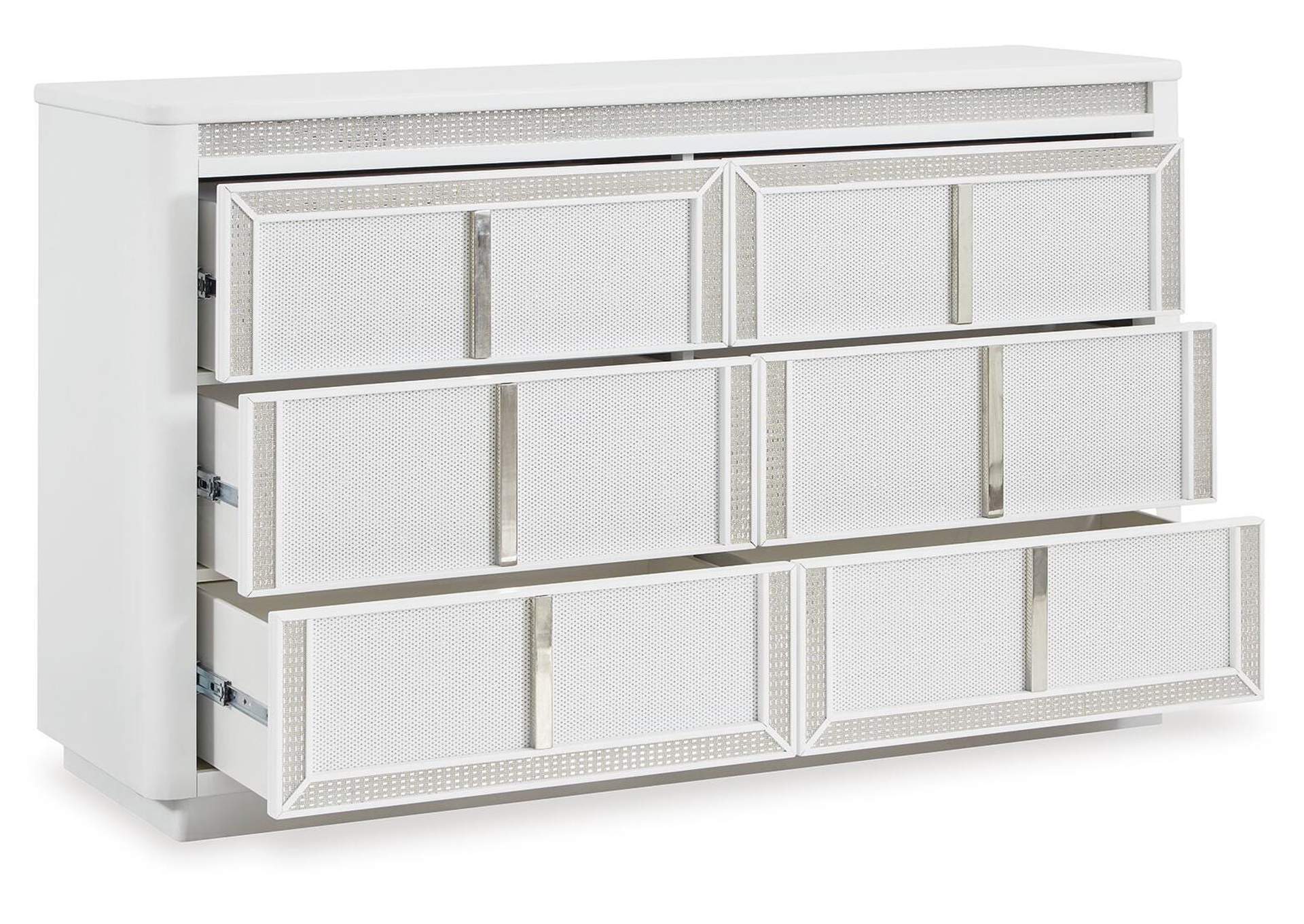 Chalanna Queen Upholstered Storage Bed and Dresser angled view