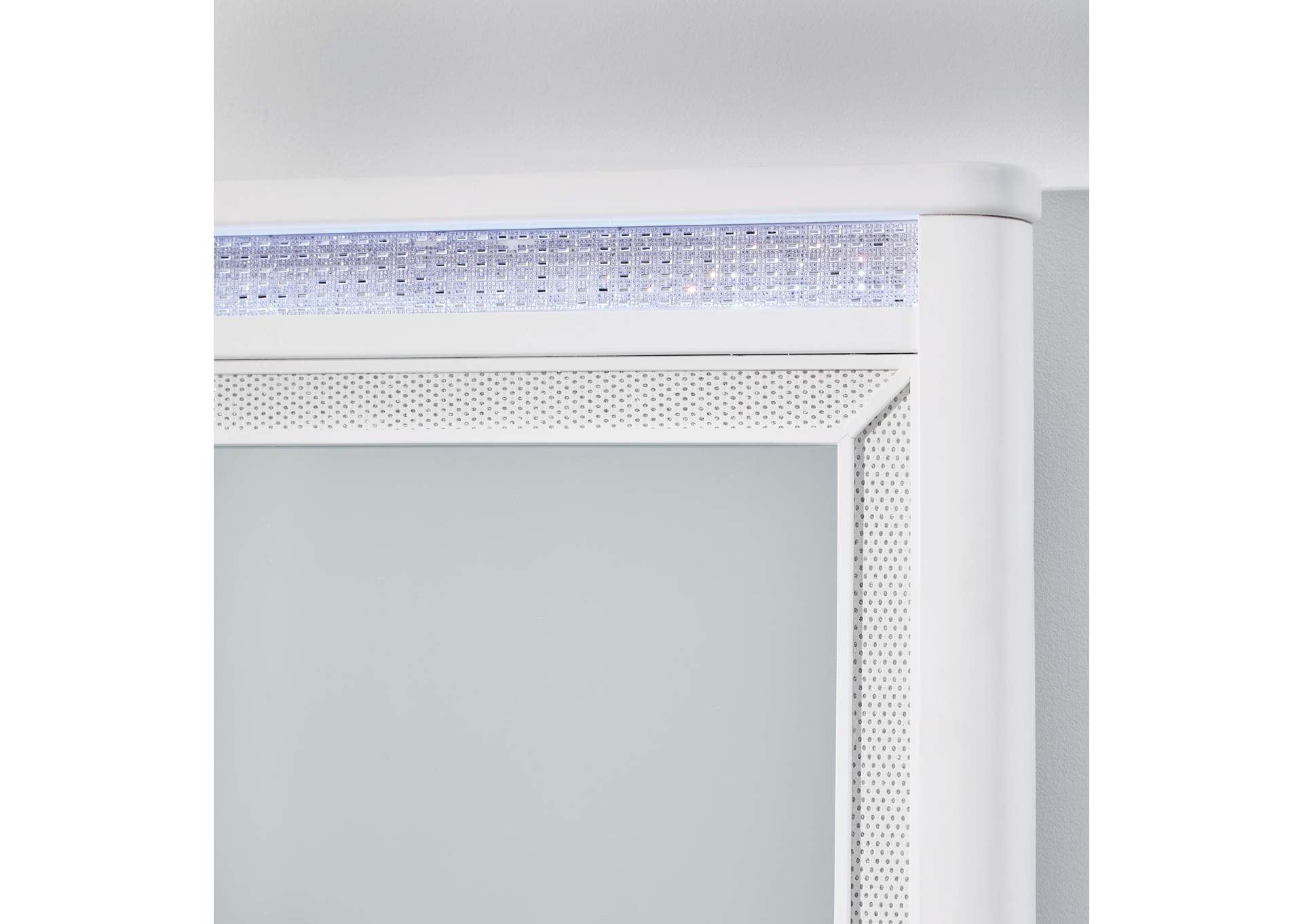 Chalanna Queen Upholstered Storage Bed with Mirrored Dresser detail