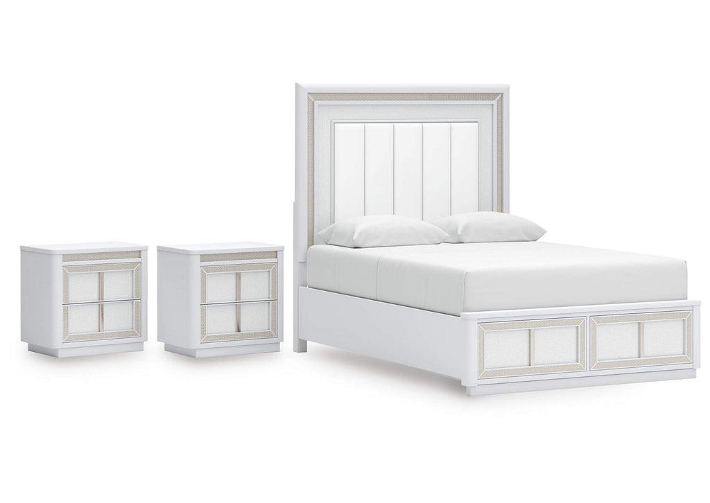Chalanna Queen Upholstered Storage Bed and 2 Nightstands