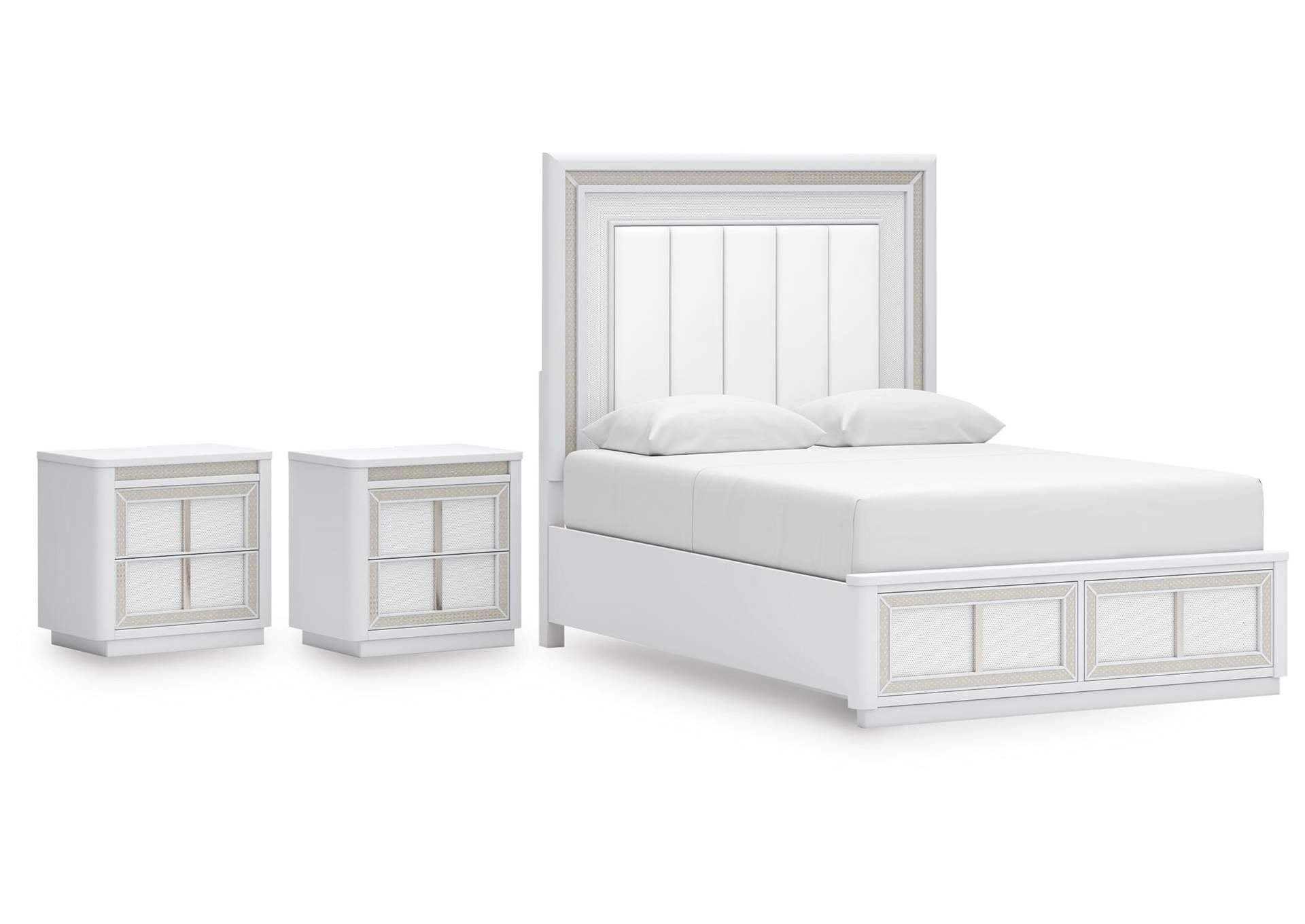 Chalanna Queen Upholstered Storage Bed and 2 Nightstands