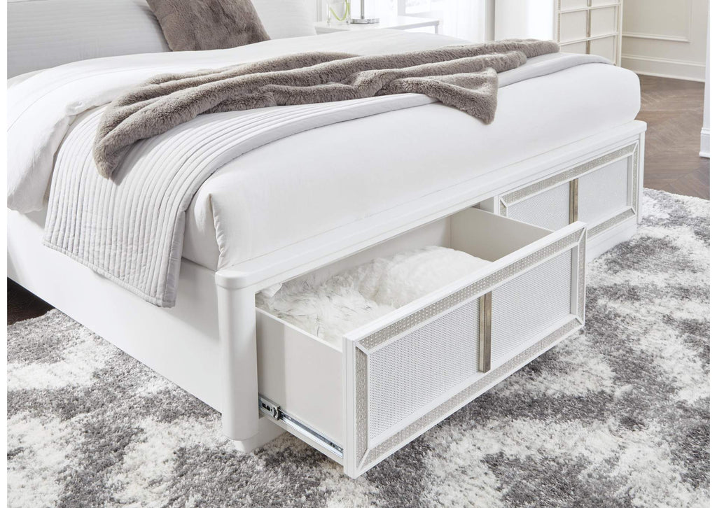 Chalanna Queen Upholstered Storage Bed with Mirrored Dresser detail