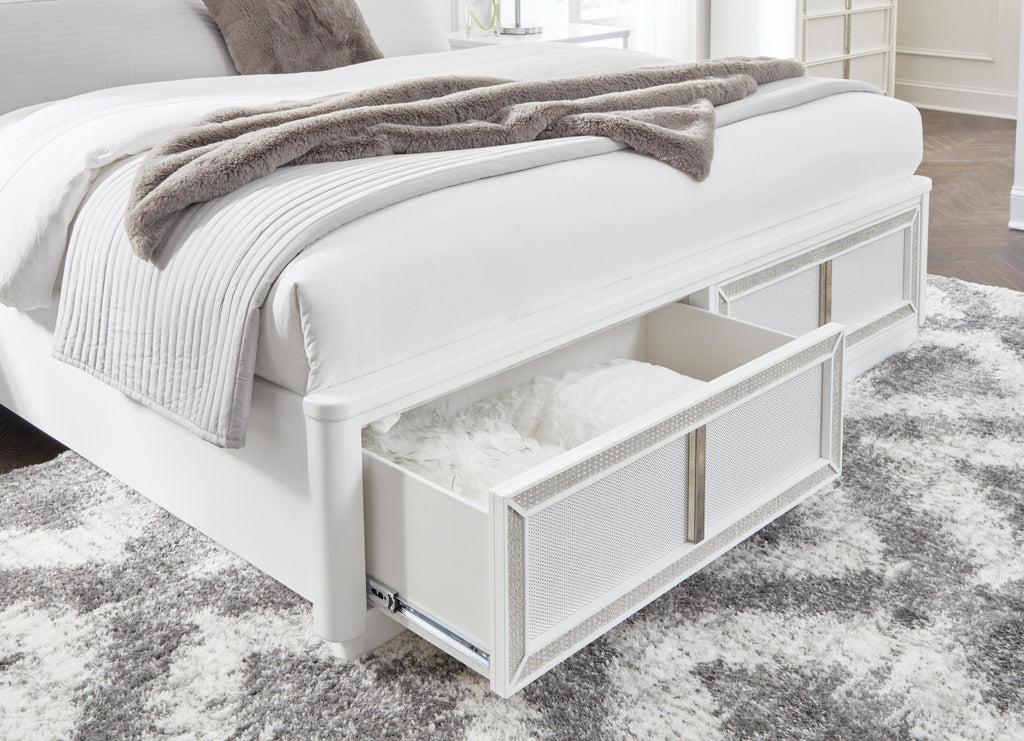 Chalanna Queen Upholstered Storage Bed in White, detail view