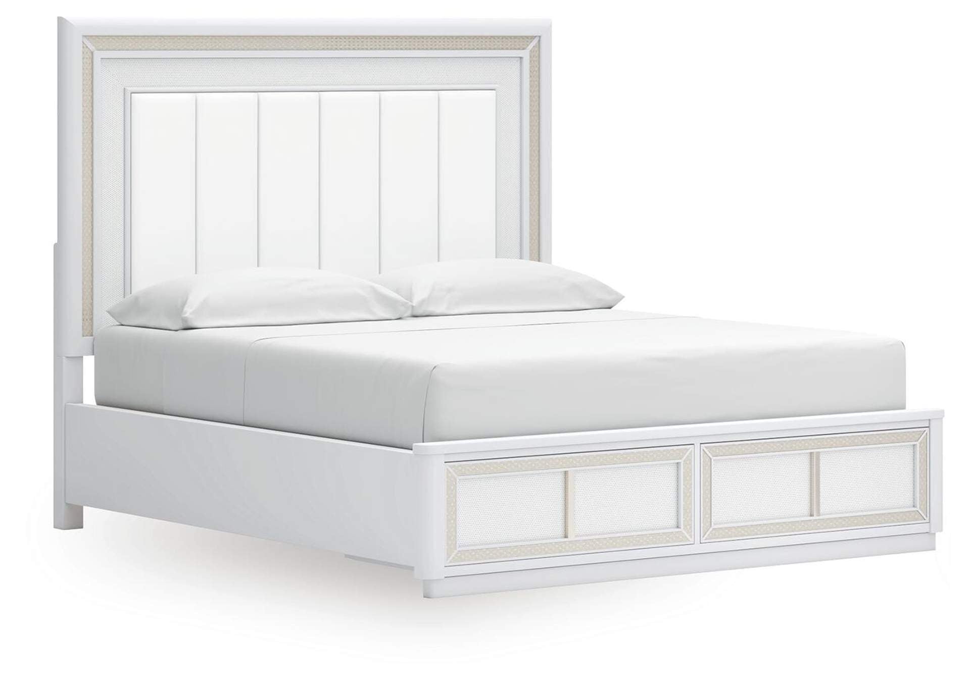 Chalanna California King Upholstered Storage Bed, Dresser, Mirror and Chest