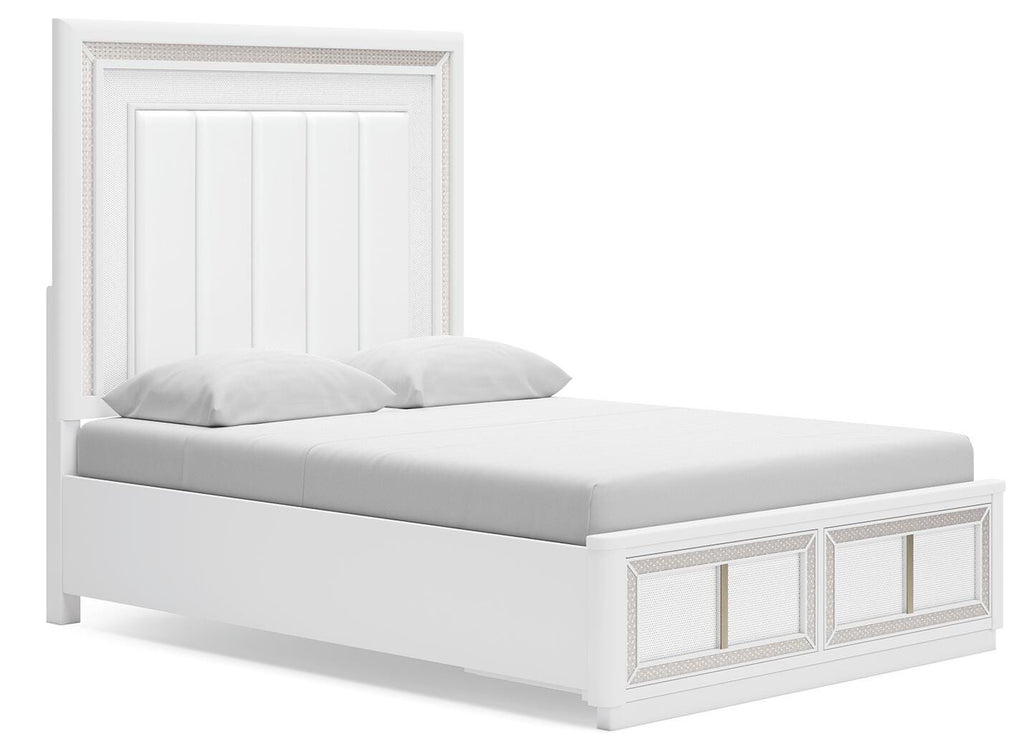 Chalanna Queen Upholstered Storage Bed in White, angle view