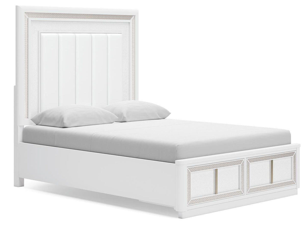 Chalanna Queen Upholstered Storage Bed in White, angle view