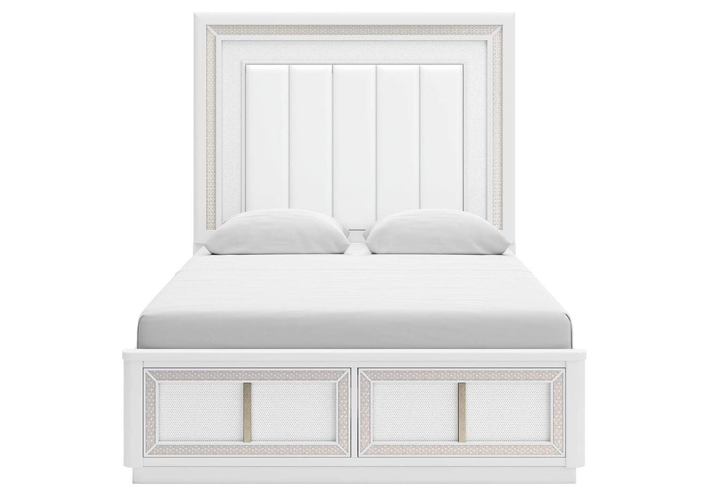Chalanna Queen Upholstered Storage Bed with Mirrored Dresser