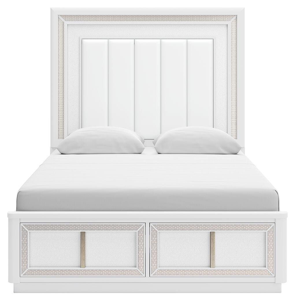 Chalanna Queen Upholstered Storage Bed in White, front view