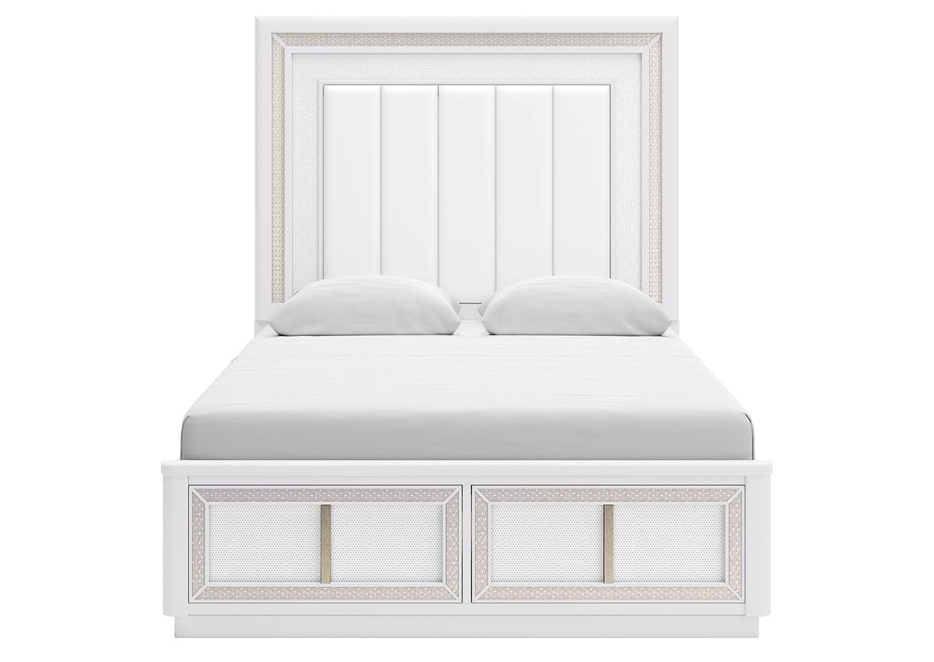 Chalanna Queen Upholstered Storage Bed, Dresser, Mirror and Chest