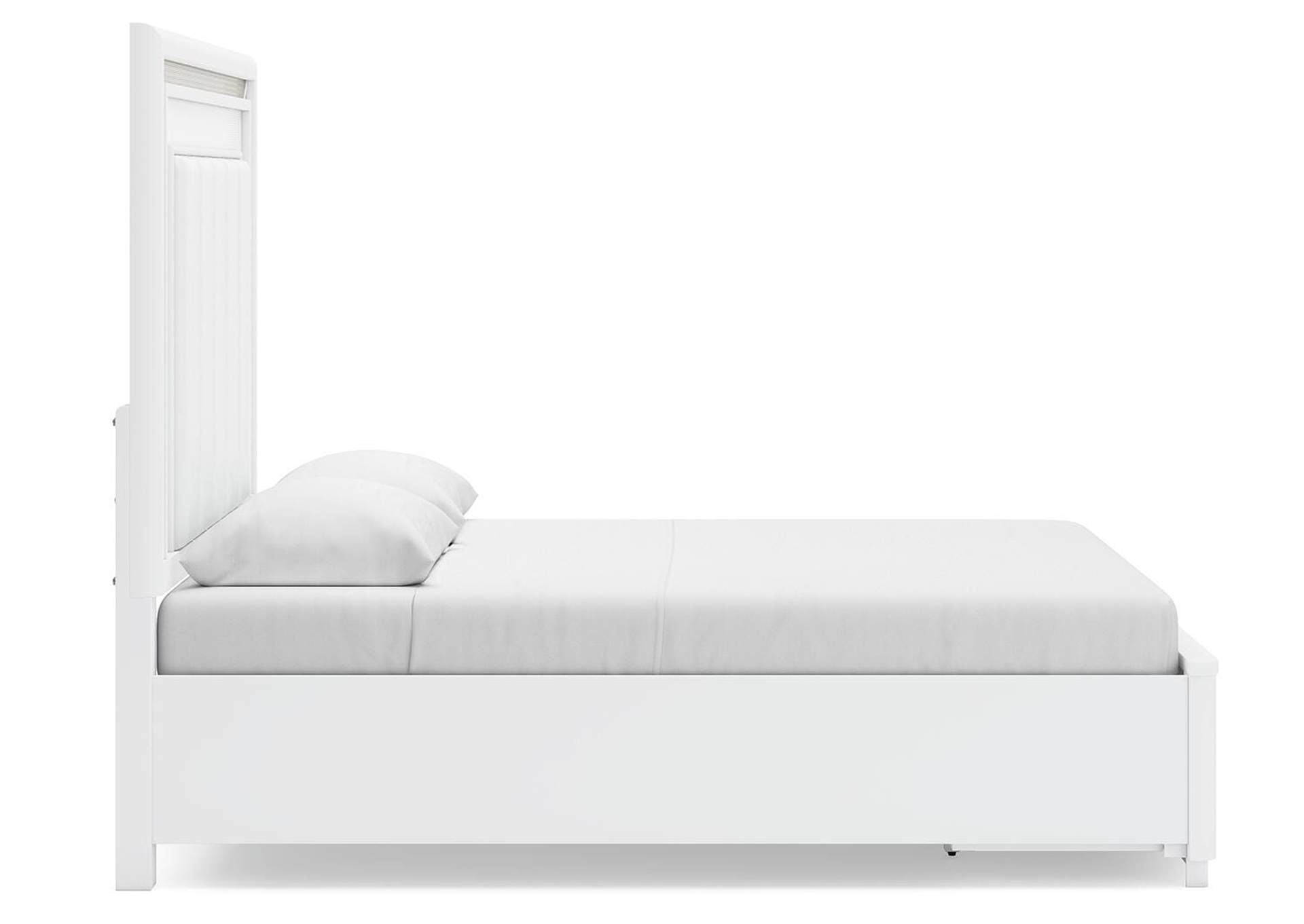 Chalanna Queen Upholstered Storage Bed with Mirrored Dresser side view