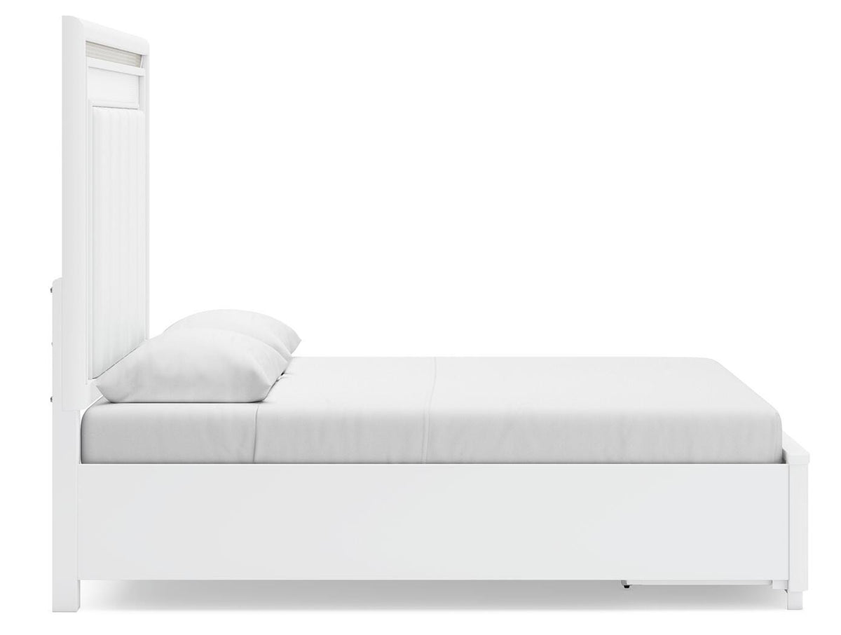 Chalanna Queen Upholstered Storage Bed in White, side view