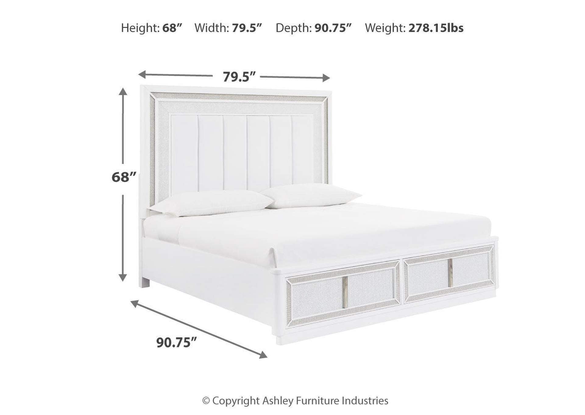 Chalanna California King Upholstered Storage Bed, Dresser, Mirror, Chest and Nightstand dimensions
