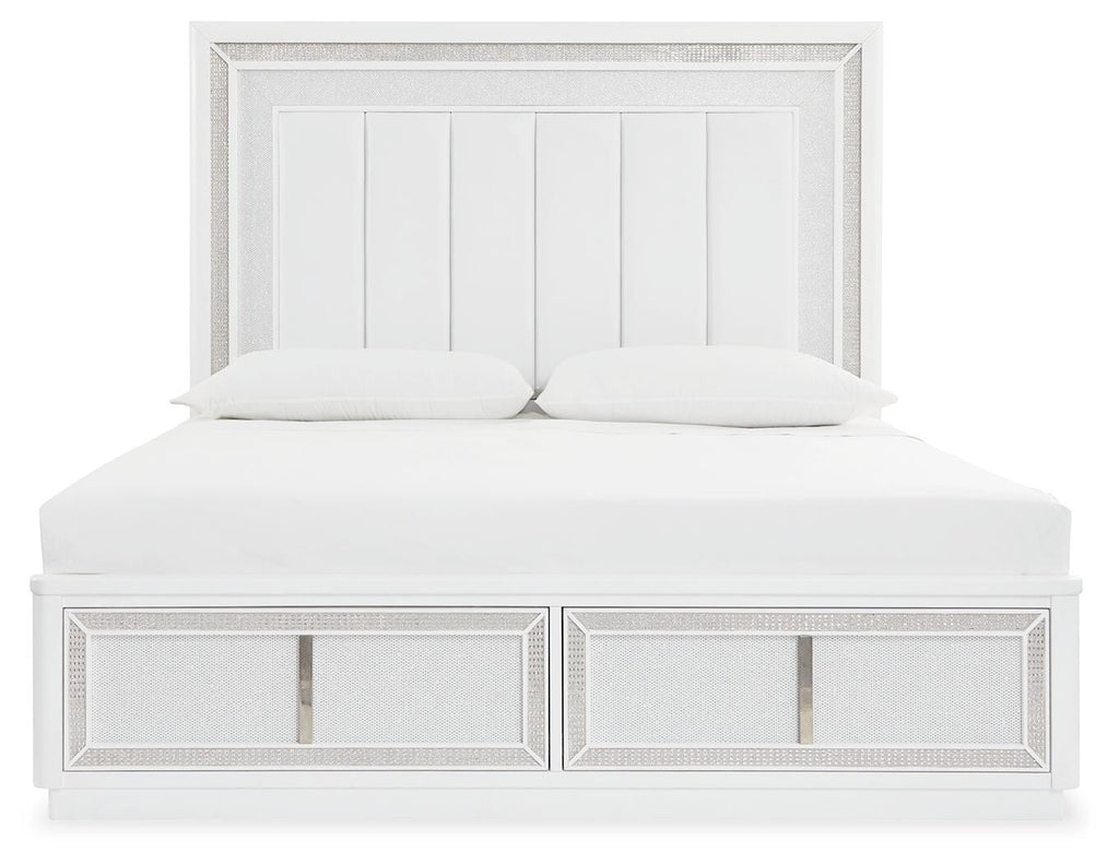 Chalanna King Upholstered Storage Bed in White, front view