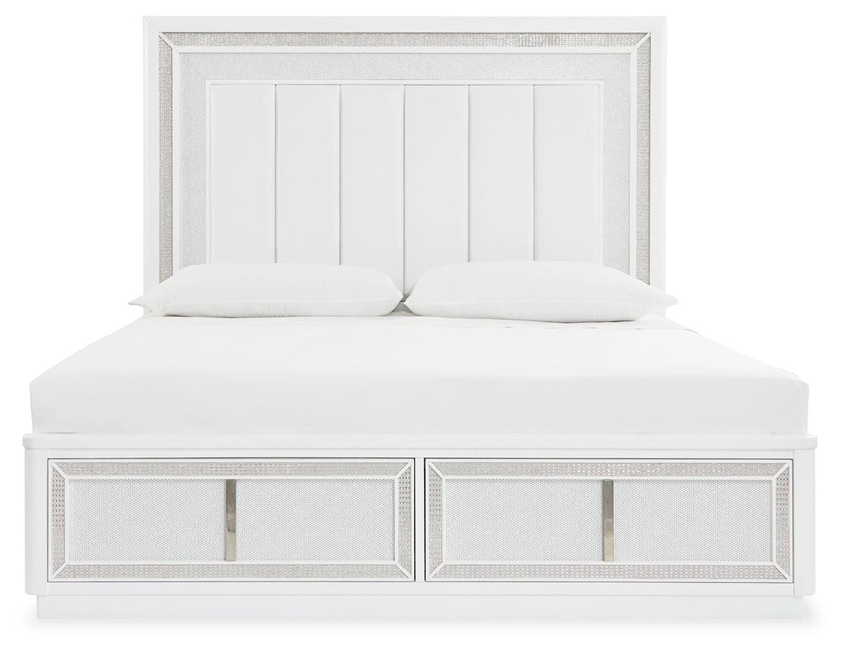 Chalanna King Upholstered Storage Bed in White, front view
