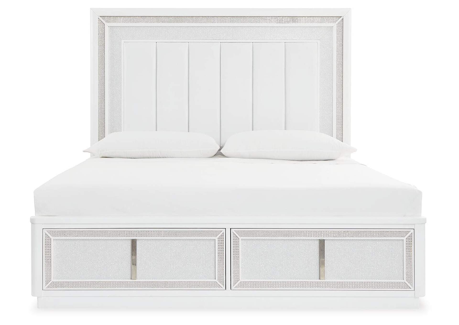 Chalanna King Upholstered Storage Bed, Dresser, Mirror, Chest and 2 Nightstands front view