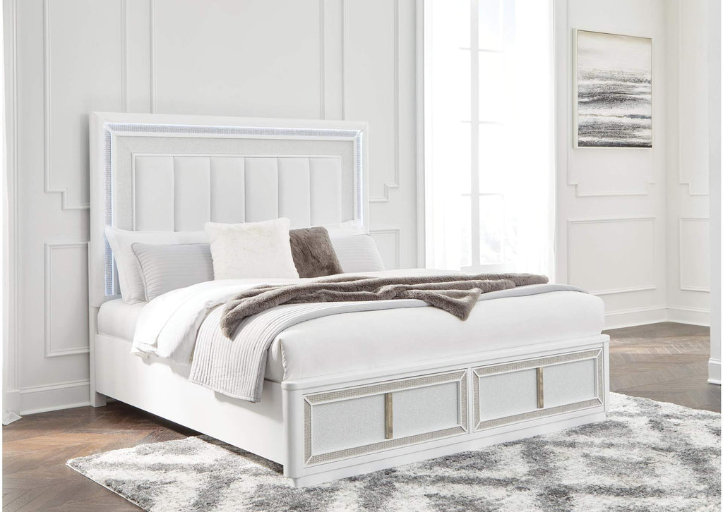 Chalanna King Upholstered Storage Bed, Dresser, Mirror, Chest and 2 Nightstands
