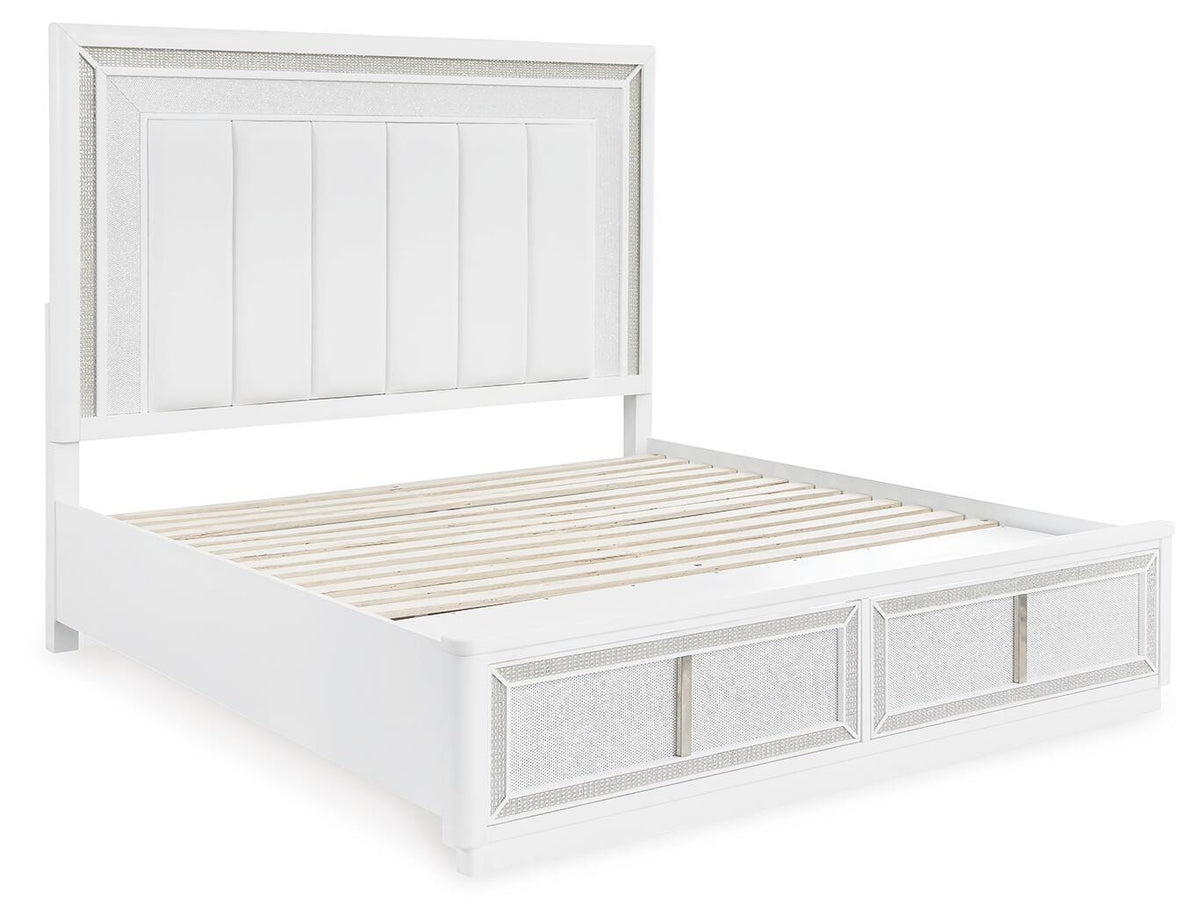 Chalanna King Upholstered Storage Bed in White, angle view