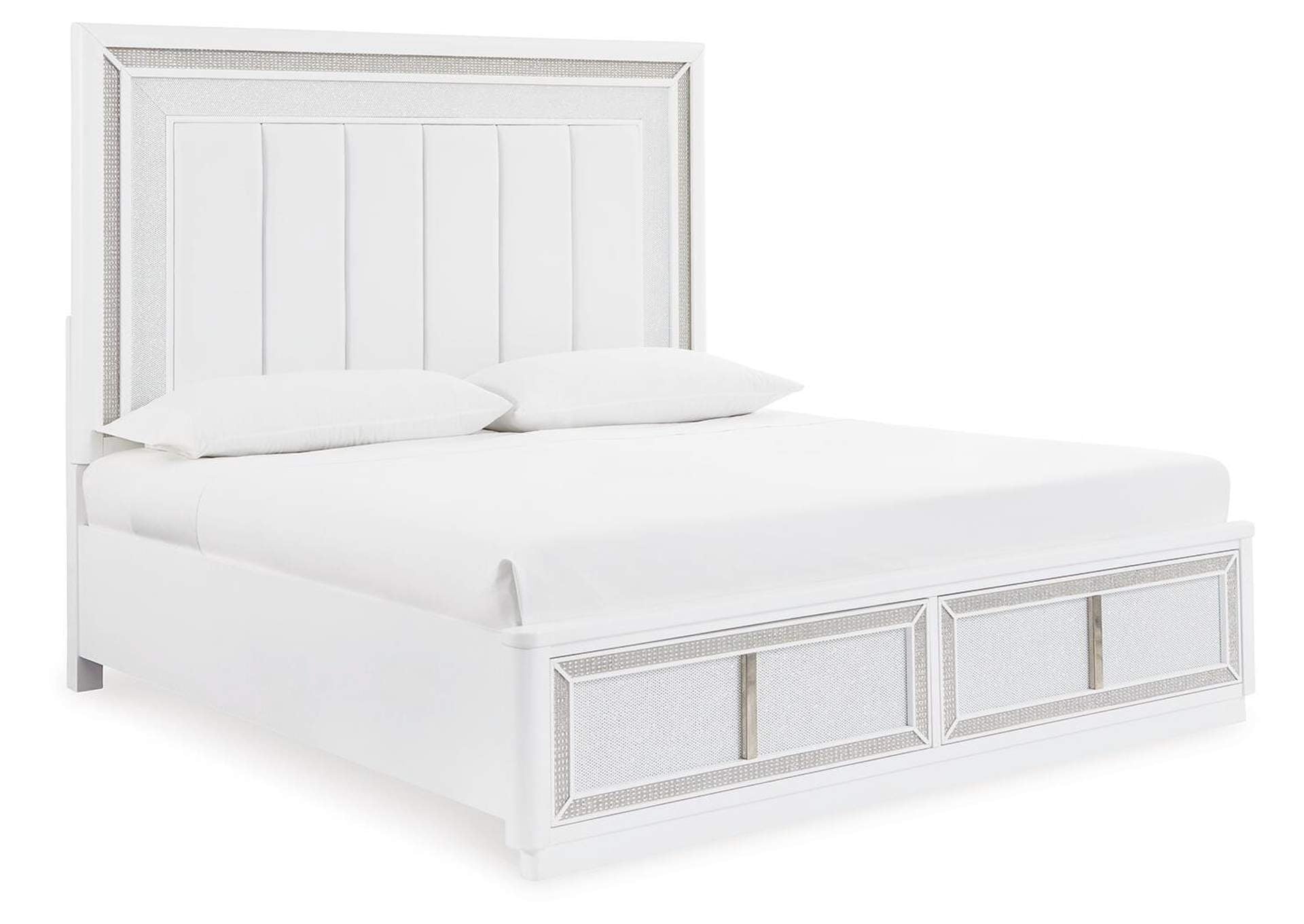 Chalanna King Upholstered Storage Bed, Dresser, Mirror, Chest and 2 Nightstands angled view