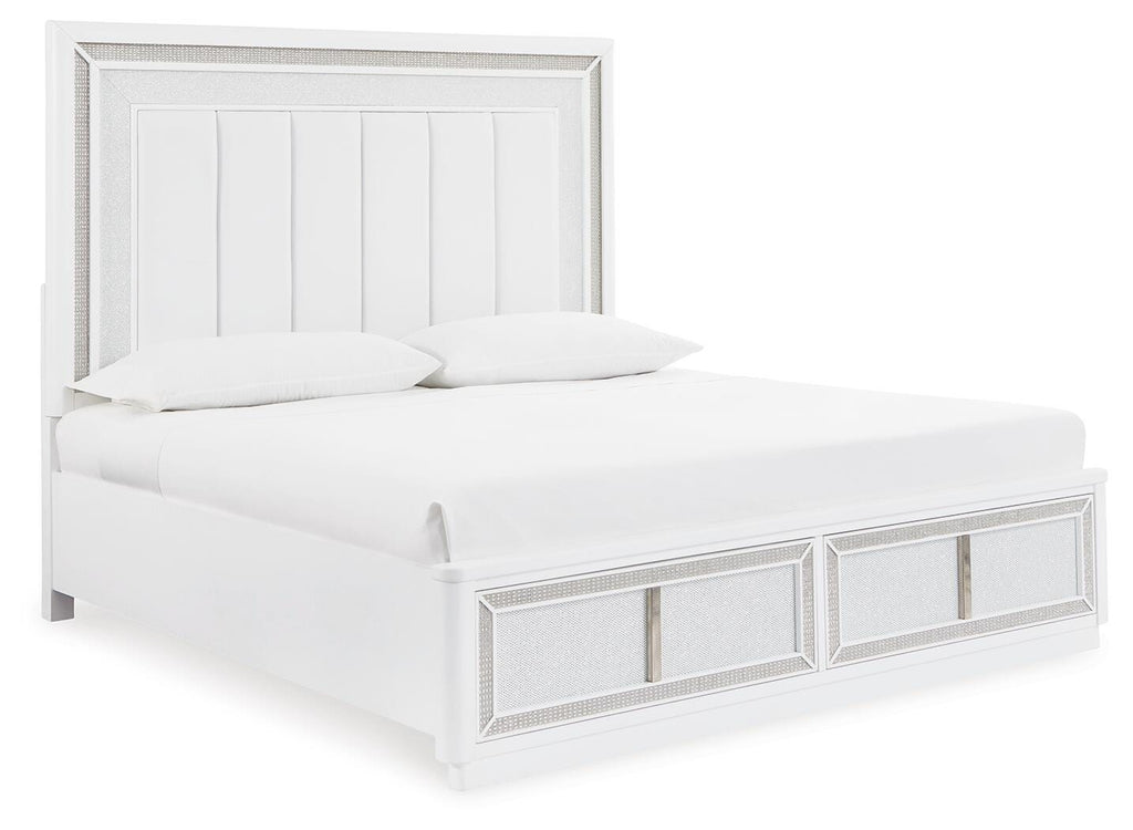 Chalanna King Upholstered Storage Bed in White, angle view