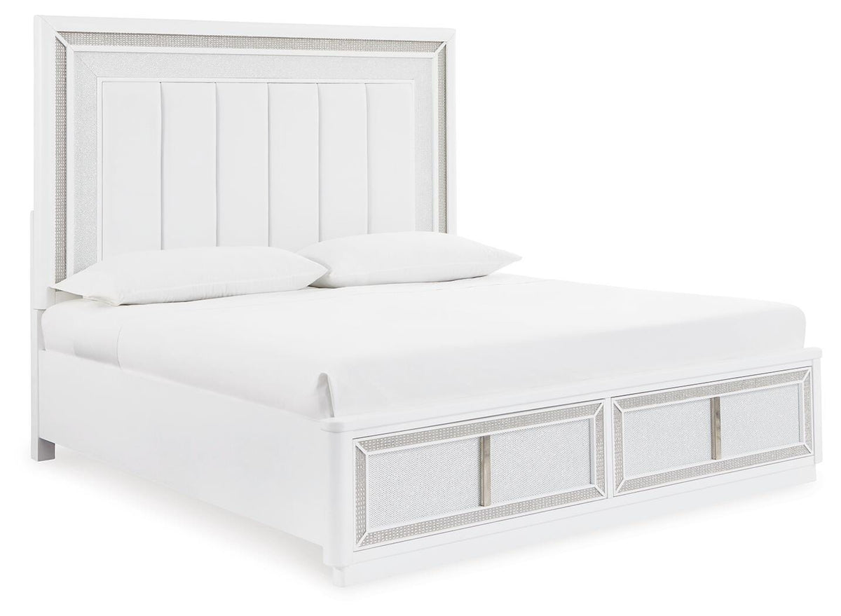 Chalanna King Upholstered Storage Bed in White, angle view