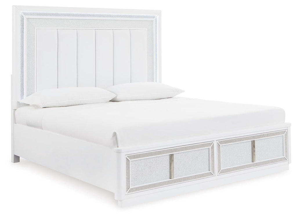 Chalanna King Upholstered Storage Bed in White, angle view