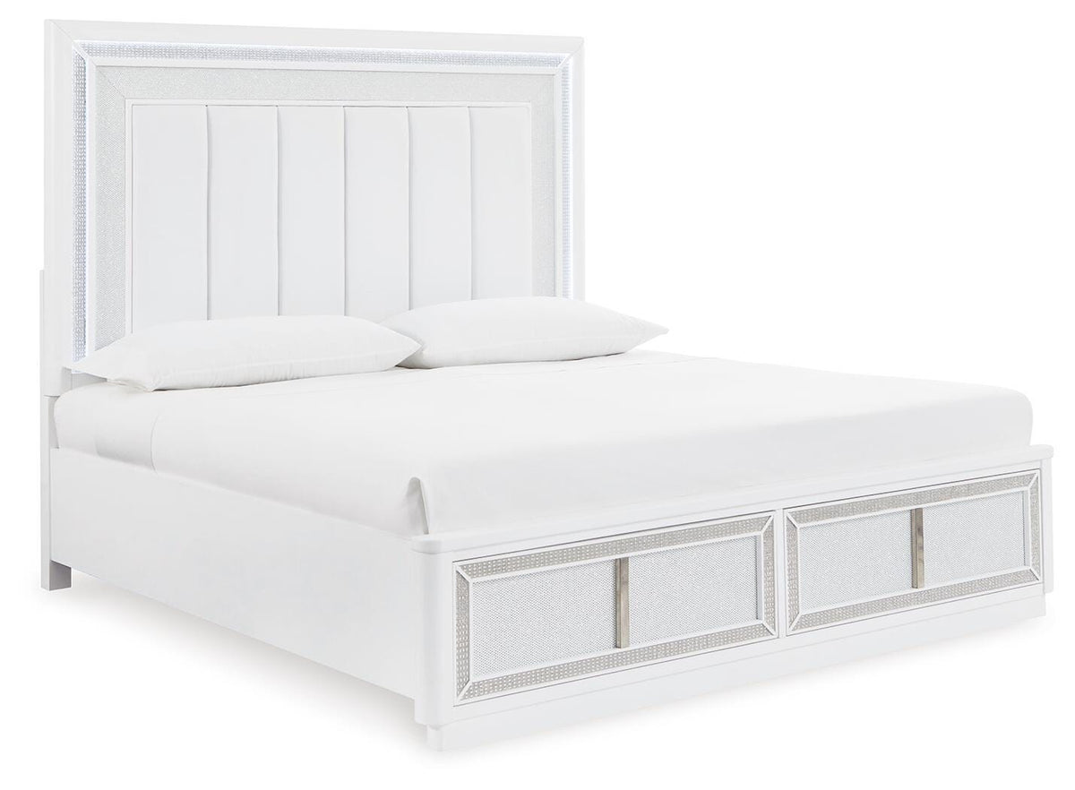 Chalanna King Upholstered Storage Bed in White, angle view