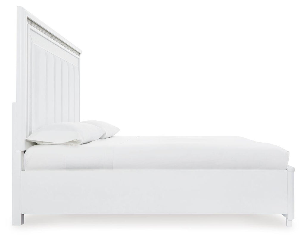 Chalanna King Upholstered Storage Bed in White, side view