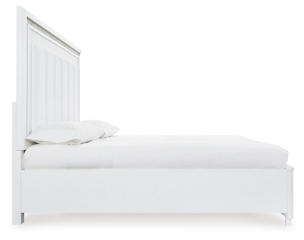 Chalanna California King Upholstered Storage Bed in White, side view