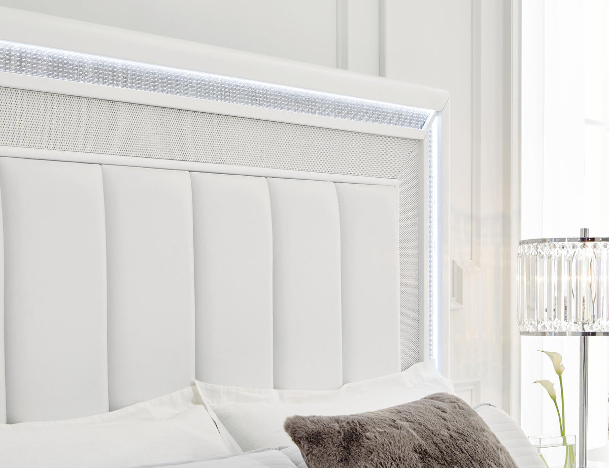 Chalanna Queen Upholstered Storage Bed in White, detail view