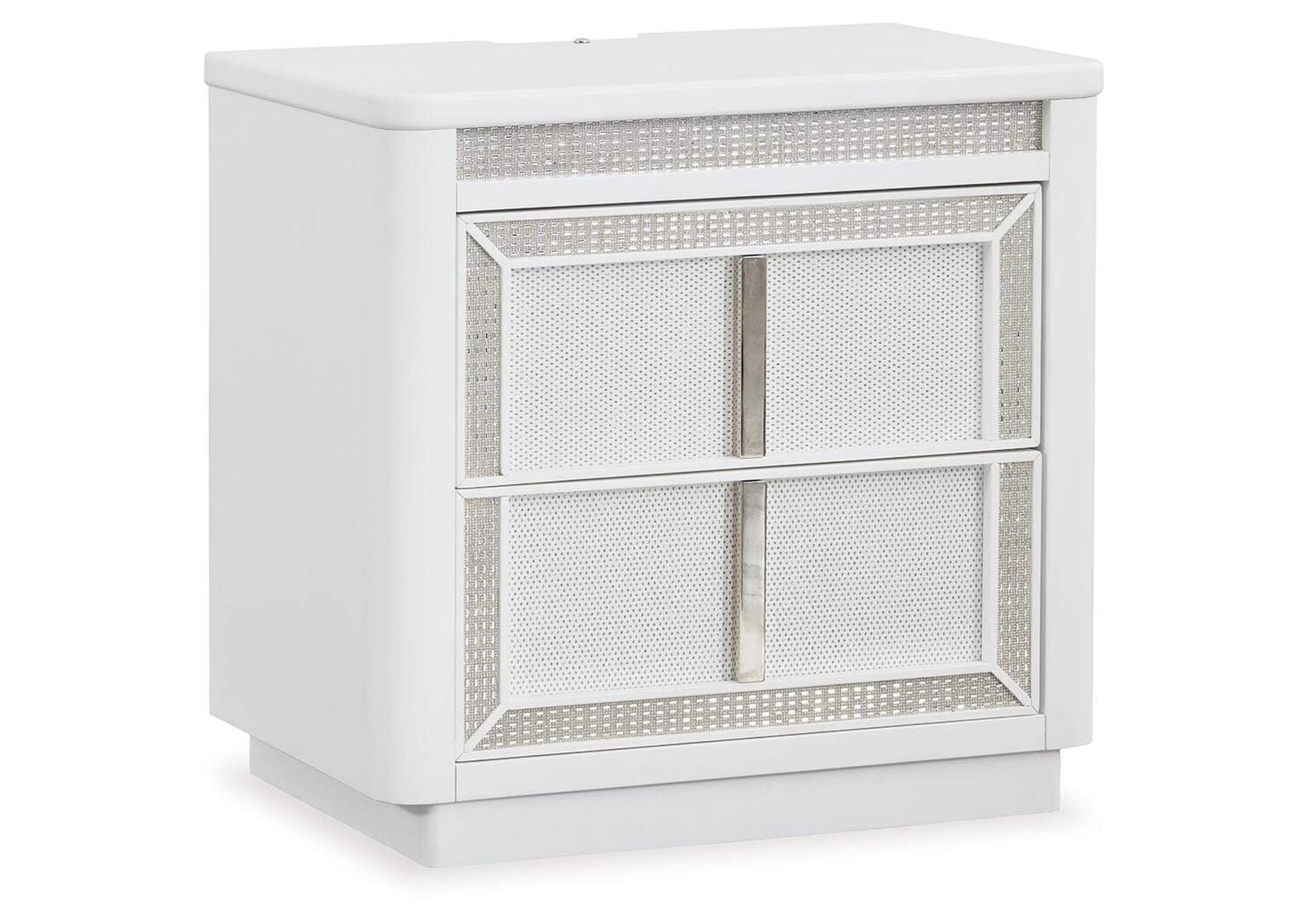 Chalanna King Upholstered Storage Bed, Dresser, Mirror and 2 Nightstands angled view
