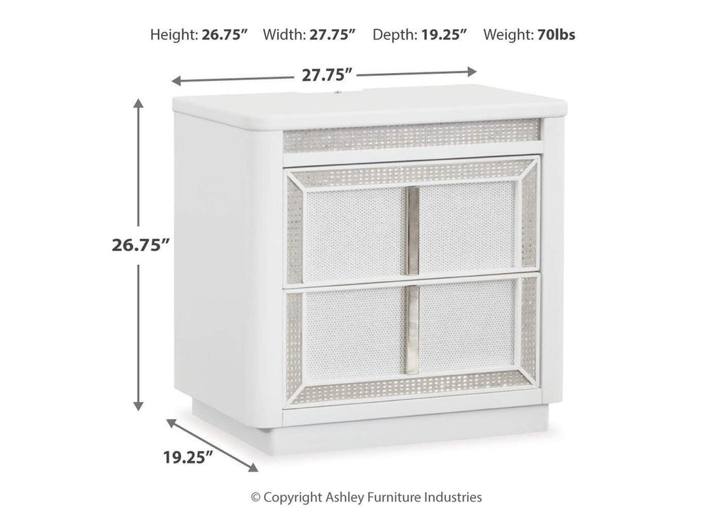Chalanna California King Upholstered Storage Bed, Dresser and Nightstand dimensions