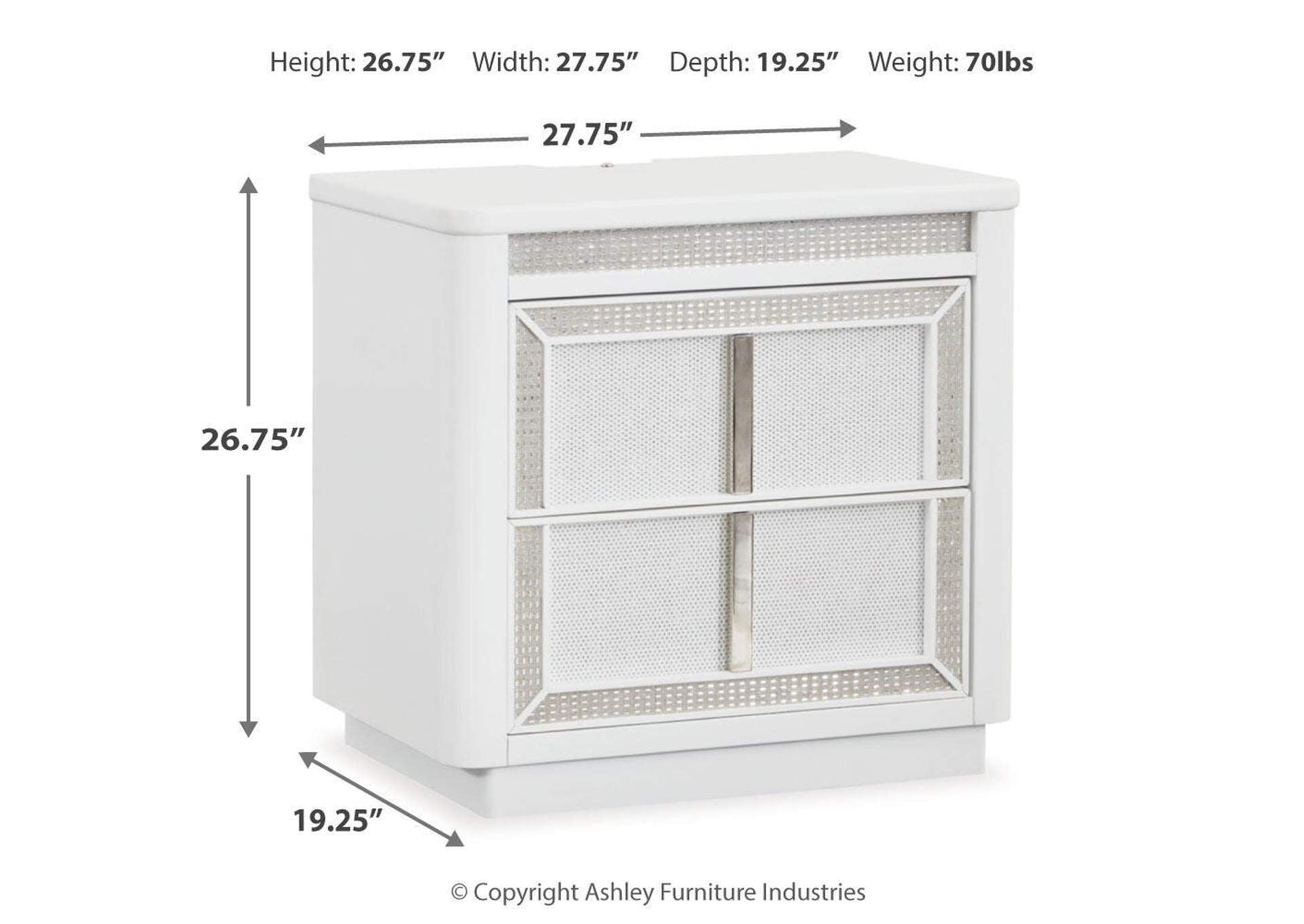 Chalanna California King Upholstered Storage Bed, Dresser and Nightstand dimensions