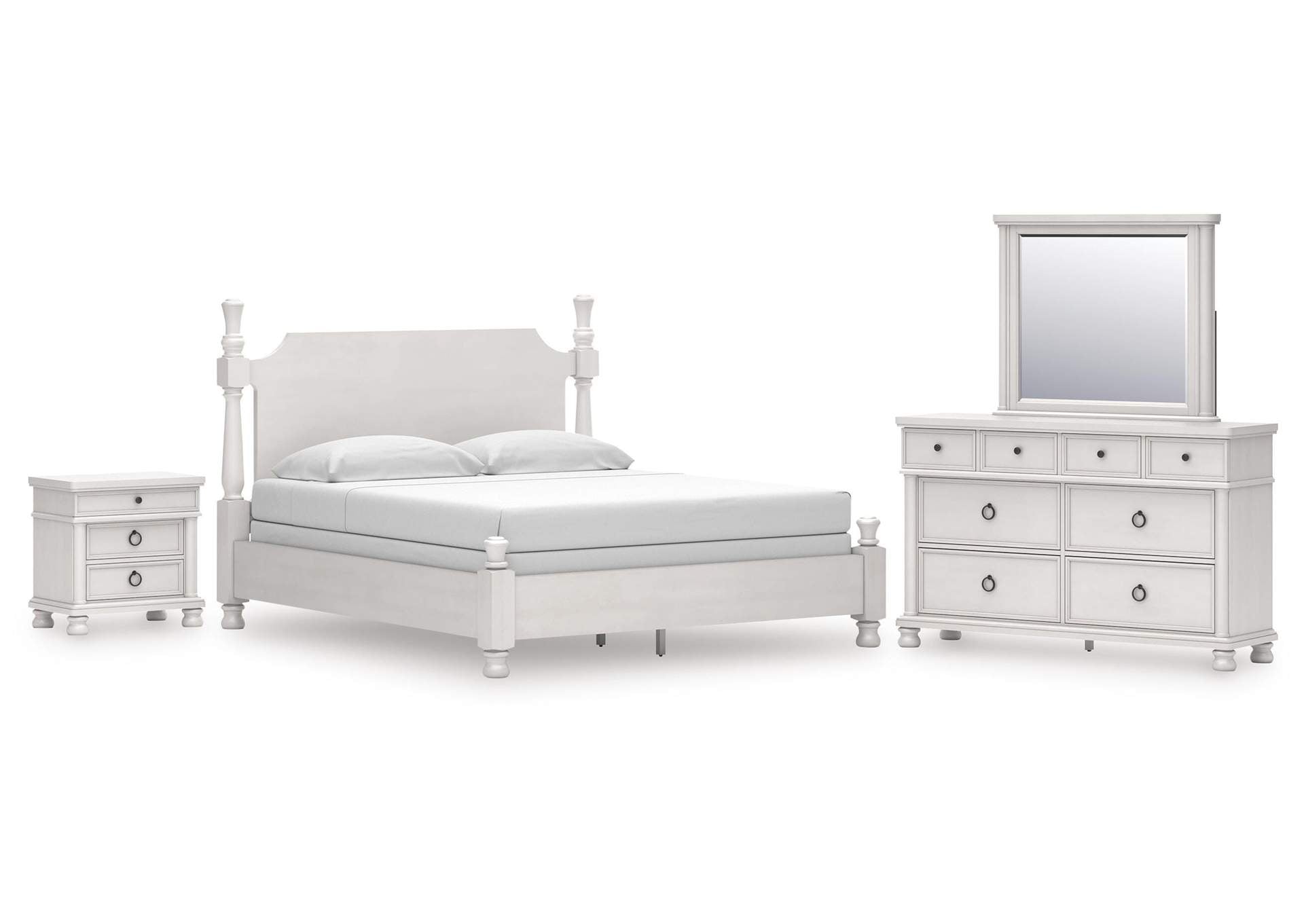 Chadworth California King Poster Bed, Dresser, Mirror and Nightstand