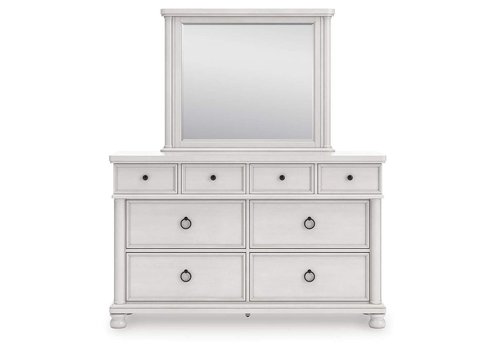 Chadworth California King Poster Bed, Dresser and Mirror front view